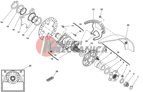 Rear wheel axle