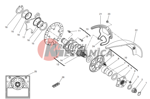 Rear wheel axle
