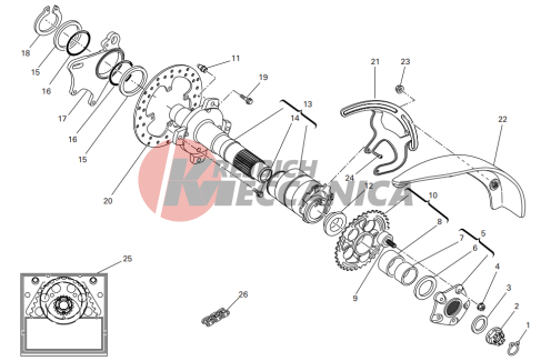 Rear wheel axle