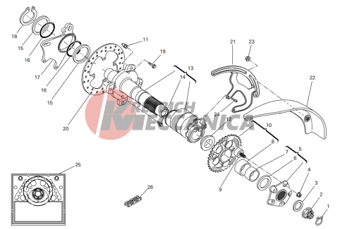 Rear wheel axle