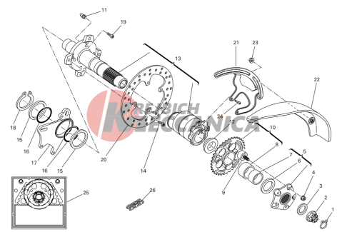 Rear wheel axle