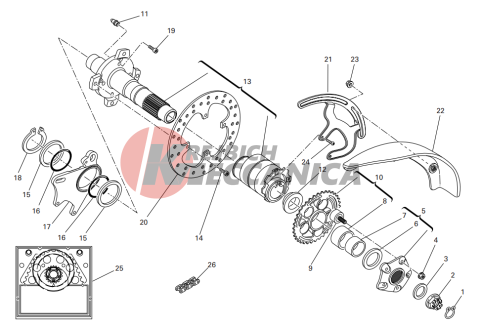 Rear wheel axle